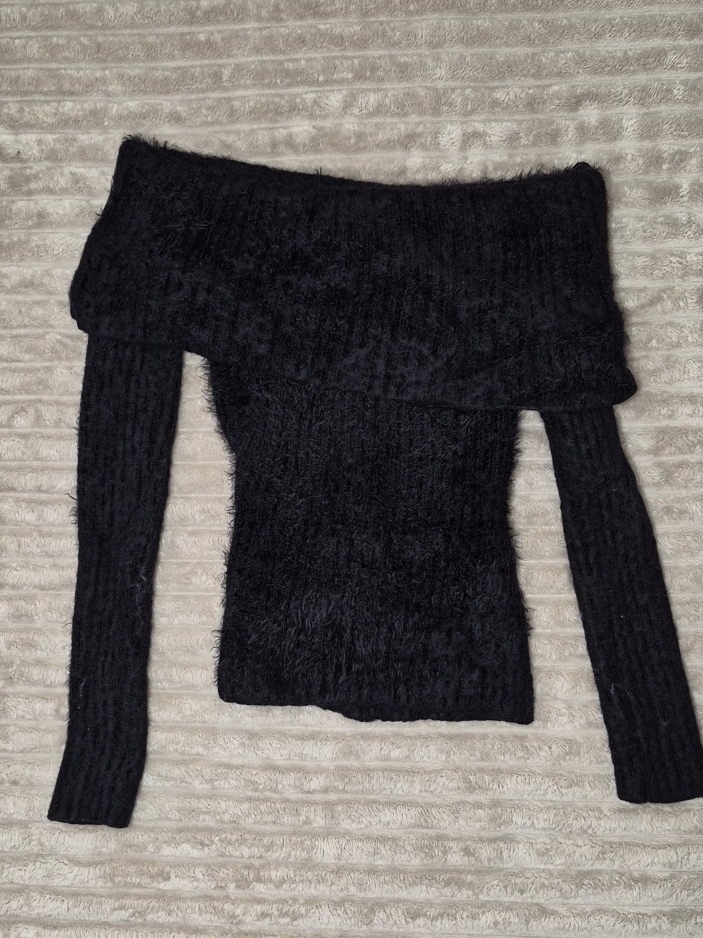 Forever 21 Black Off-the-Shoulder Fuzzy Knit Sweater